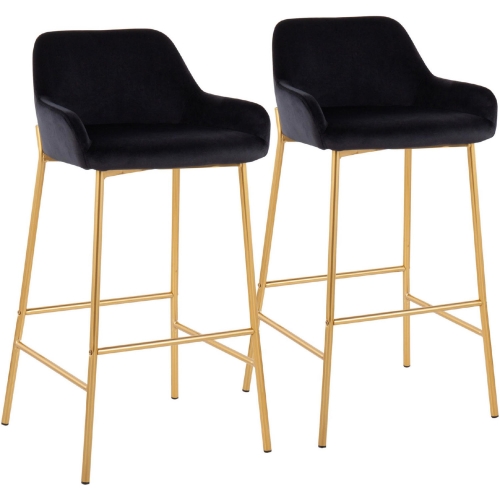 Daniella 30" Bar Stool in Black Velvet & Gold Metal (Set of 2)